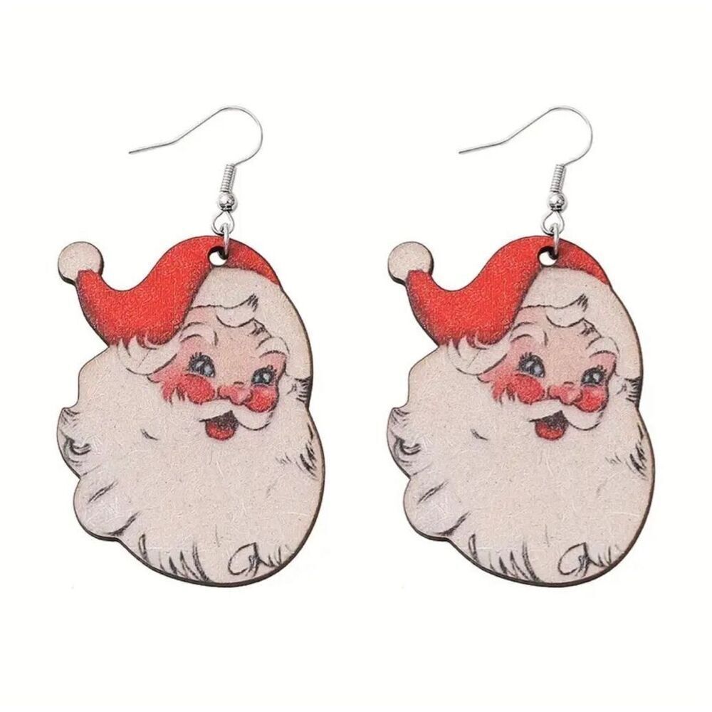 Santa Claus Earrings Wooden Jewelry Lightweight Gift Dangle Cute‎ Woman Gift NWT